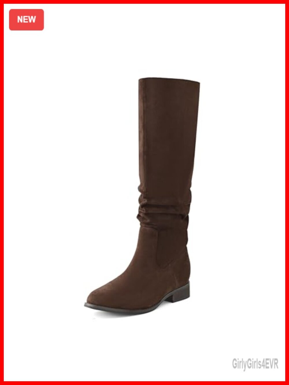 Women's Faux Suede Knee-High Boots Pointed Toe Slouch Low Heel Side Zip